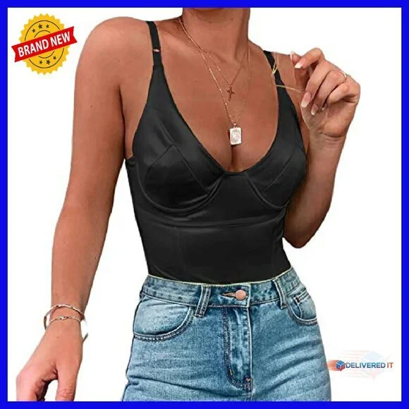 Metallic Shiny Bodysuit Tank Top with Underwire Snap Crotch XS-XXL - Picture 2 of 8